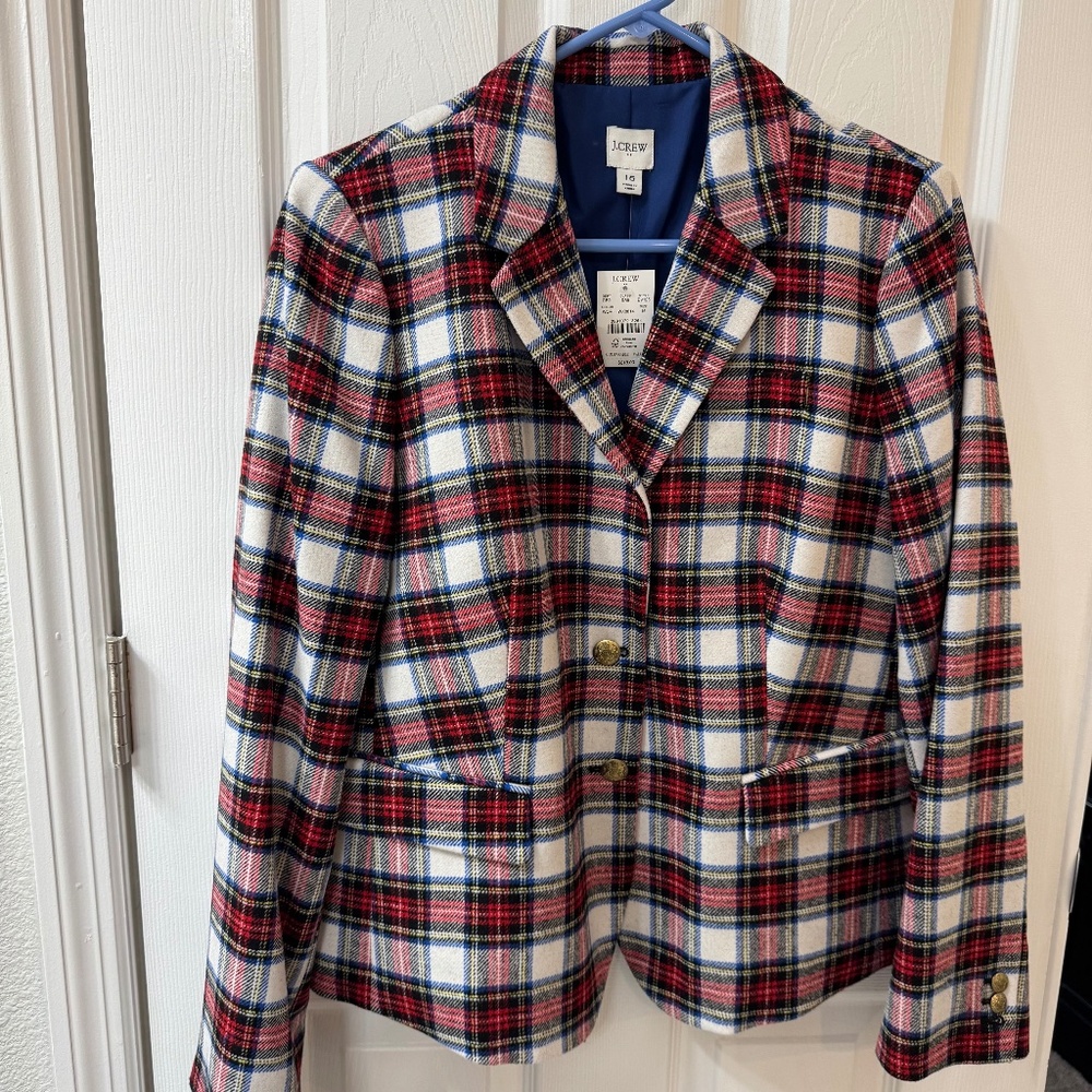J.Crew Factory Plaid Wool-Blend Blazer – Size 16